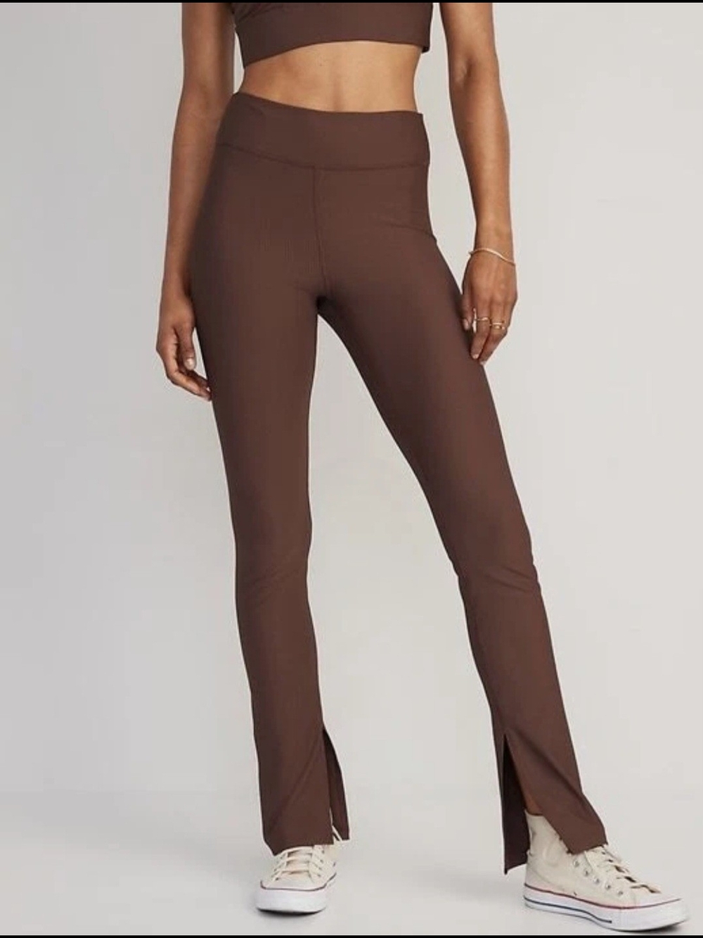 NWT Old Navy Powersoft High-Rise Ribbed Split Flared Pants